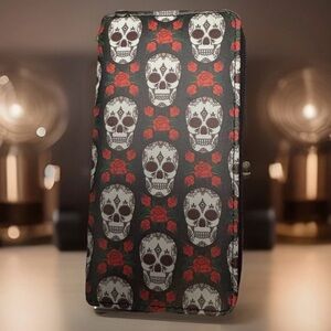 NEW Floral Sugar Skulls & Roses Zip Around Wallet Day of the Dead